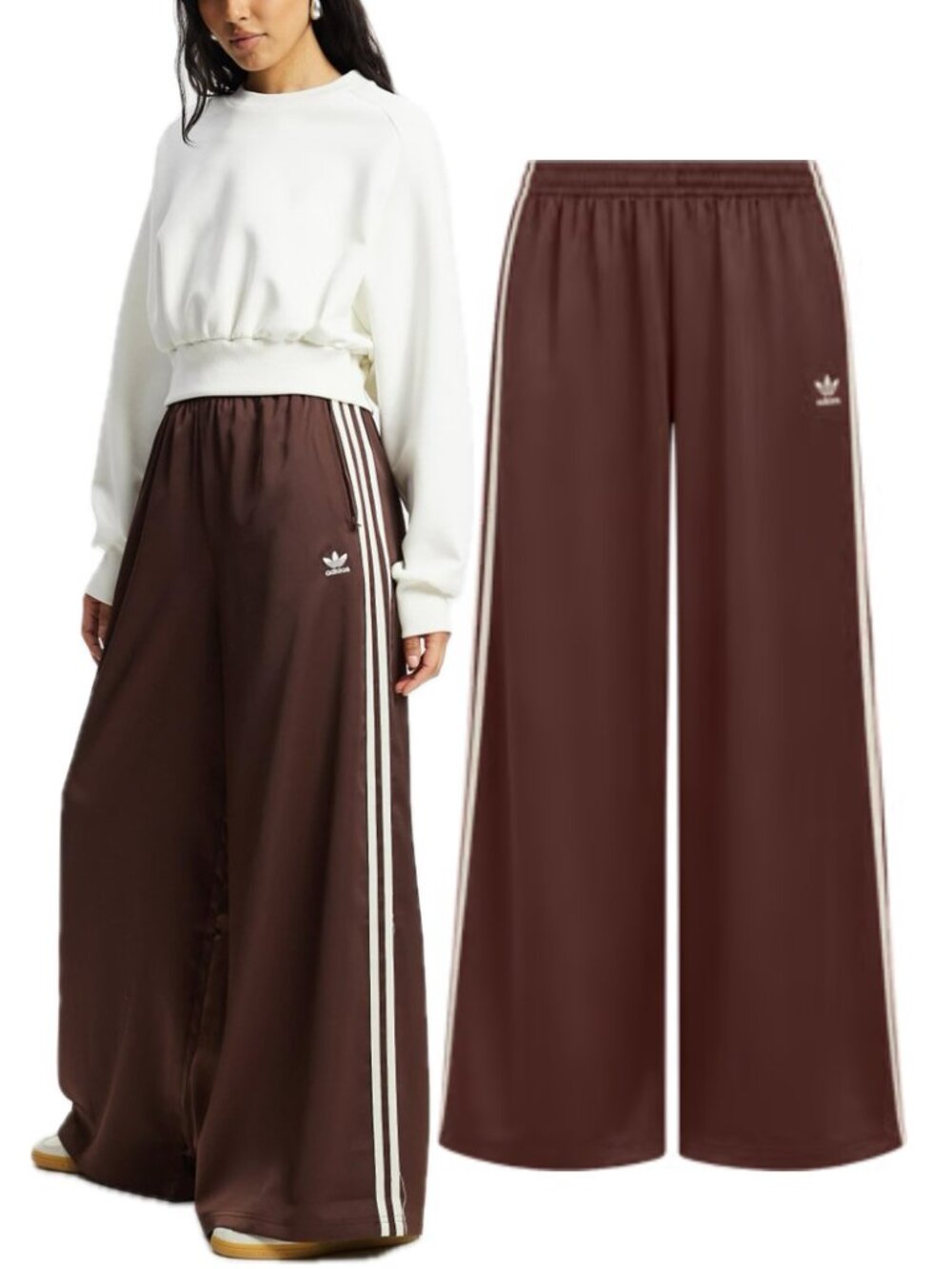 Adidas Originals Adicolor Satin Wide-Leg Track Pant (Brown Auburn & Cream White)
